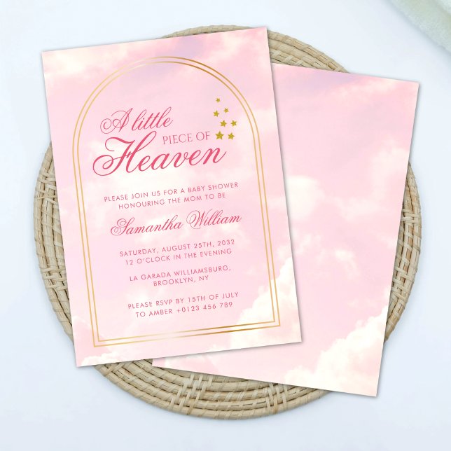 Little Piece of Heaven Pink Cloudy Sky Baby Shower Invitation (Creator Uploaded)