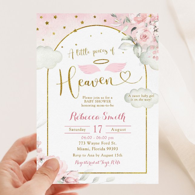 Little Piece of Heaven Pink Gold Baby Shower Invitation (Creator Uploaded)