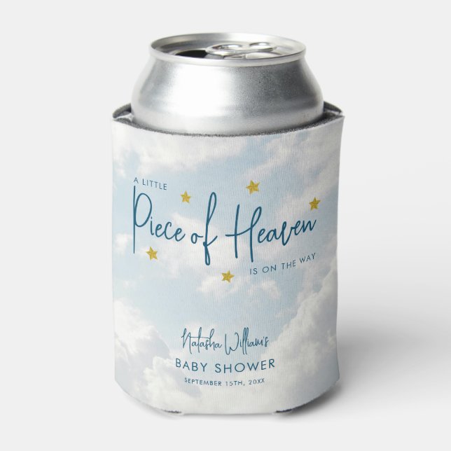 Little Piece of Heaven Sky Blue Baby Shower Can Cooler (Can Front)