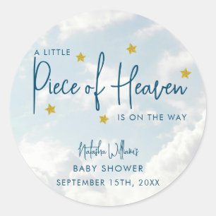 Little Piece of Heaven Sky Blue Baby Shower Classic Round Sticker