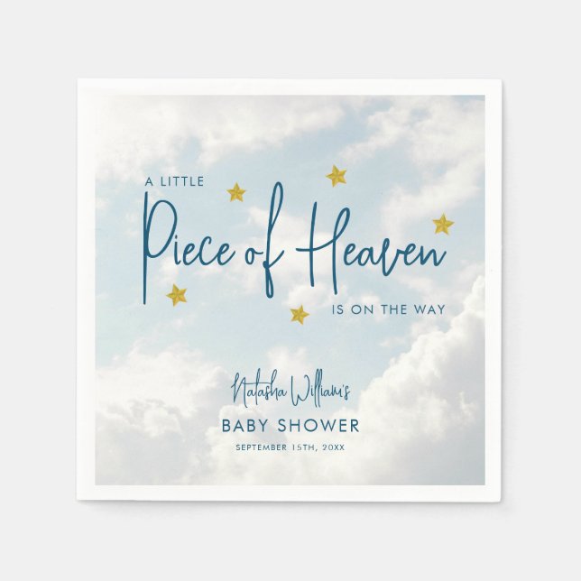 Little Piece of Heaven Sky Blue Baby Shower Napkin (Front)