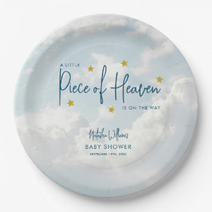 Little Piece of Heaven Sky Blue Baby Shower Paper Plate