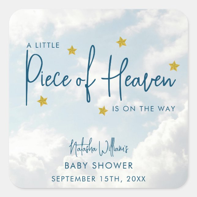 Little Piece of Heaven Sky Blue Baby Shower Square Sticker (Front)