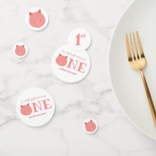 Little Pig Turning One Cute Animal First Birthday Confetti