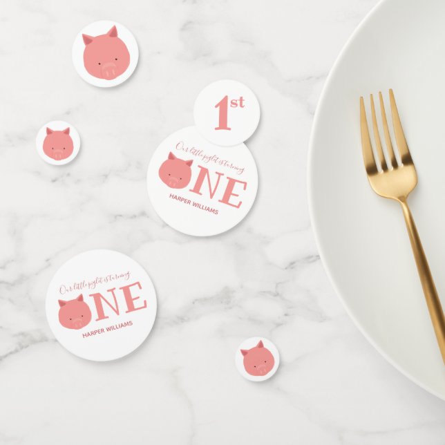 Little Pig Turning One Cute Animal First Birthday Confetti (Group)