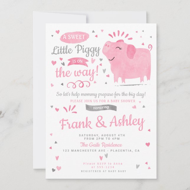 Little Piggy Baby Girl Shower Invitation (Front)
