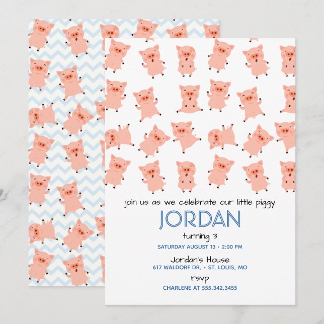 Little Piggy Birthday Party Invitation (Front/Back)