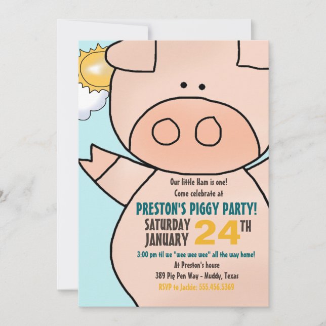 Little Piggy Birthday Party Invitation (Front)