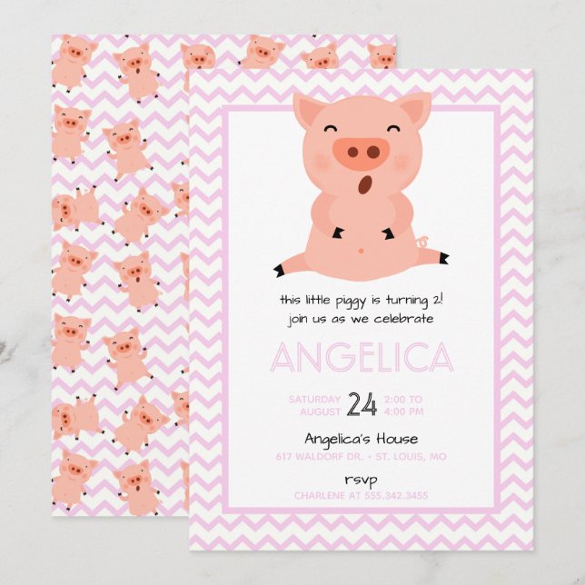 Little Piggy Birthday Party Invitation (Front/Back)