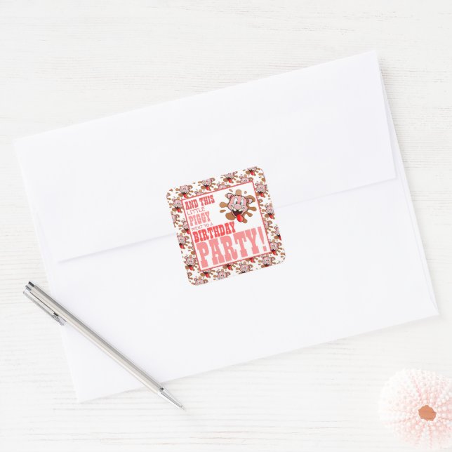Little Piggy Birthday Party Square Sticker (Envelope)