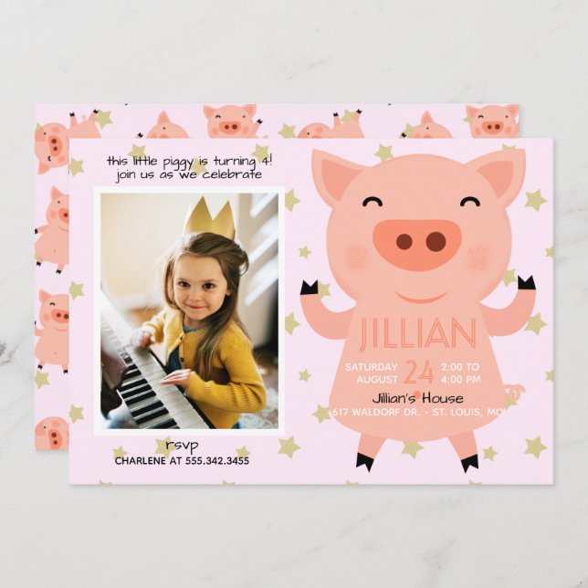 Little Piggy Photo Birthday Party Invitation (Front/Back)
