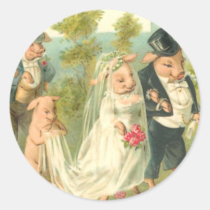 Little Piggy Wedding Classic Round Sticker