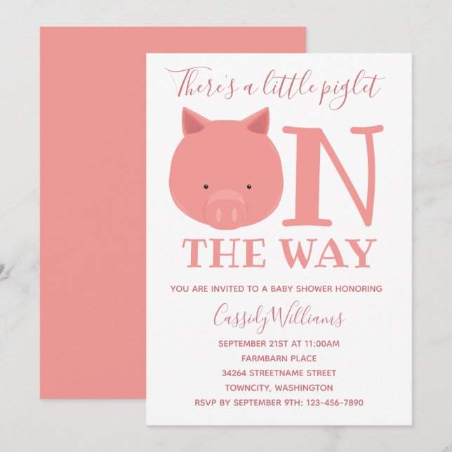 Little Piglet On The Way Baby Shower Invitation (Front/Back)
