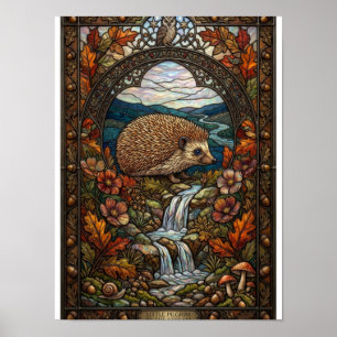 Little Pilgrim by the Stream Stained Glass Hedgeho Poster
