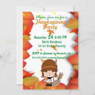 Little Pilgrim Custom Thanksgiving Party Invitation