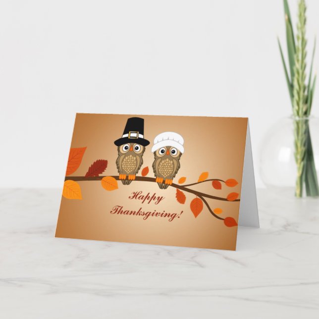 Little Pilgrim Owls | Thanksgiving Cards (Front)
