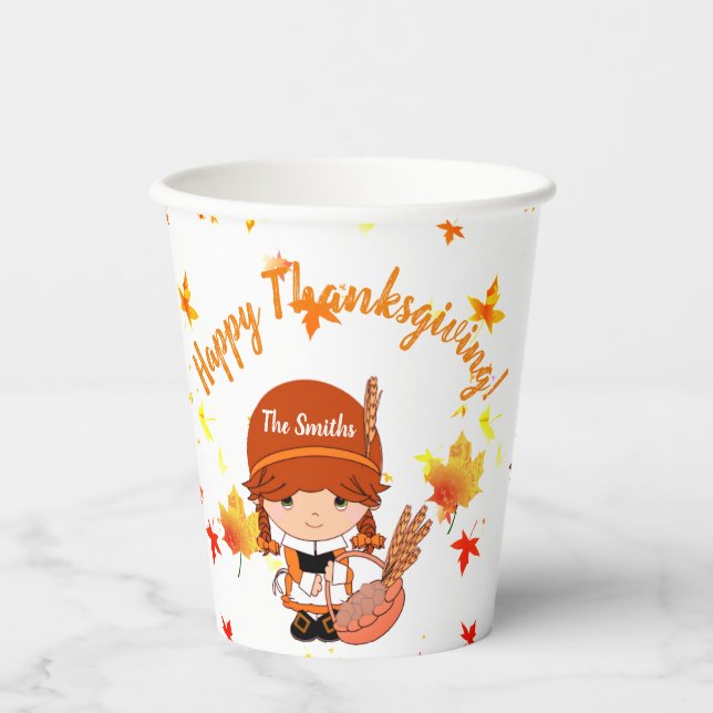 Little Pilgrim Thanksgiving Custom  Paper Cups (Front)