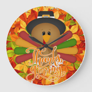 Little Pilgrim Turkey Thanksgiving Large Clock
