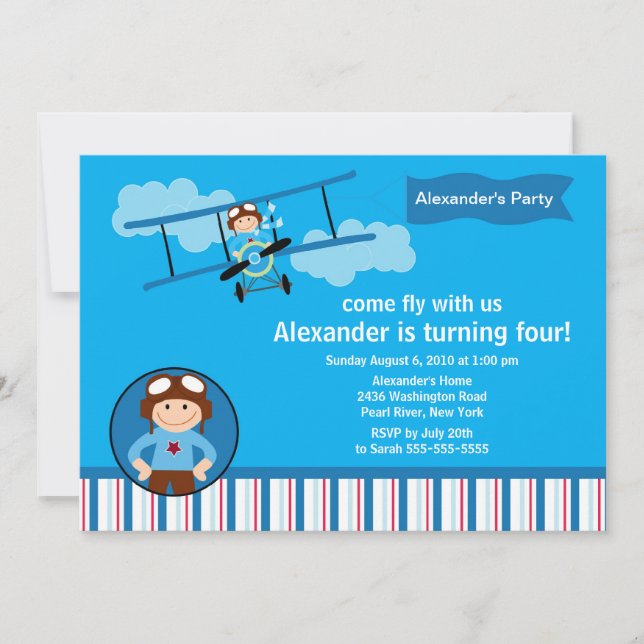 Little Pilot Aeroplane Birthday Party Invitation (Front)