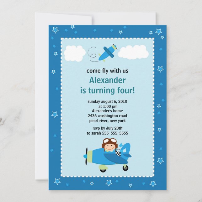 Little Pilot Aeroplane Birthday Party Invitation (Front)