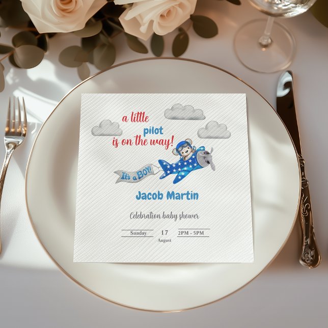 Little Pilot in the Sky Baby Shower Napkin (Creator Uploaded)