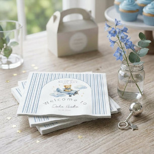 Little Pilot Teddy Bear Baby Boy Shower Napkin