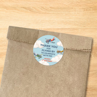 Little Pilot's First Birthday Classic Round Sticker