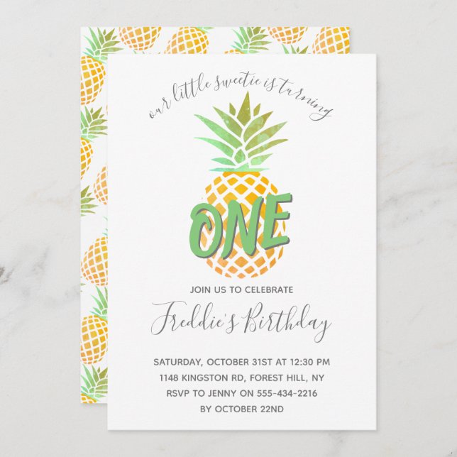 Little Pineapple 1st Birthday Invitation (Front/Back)