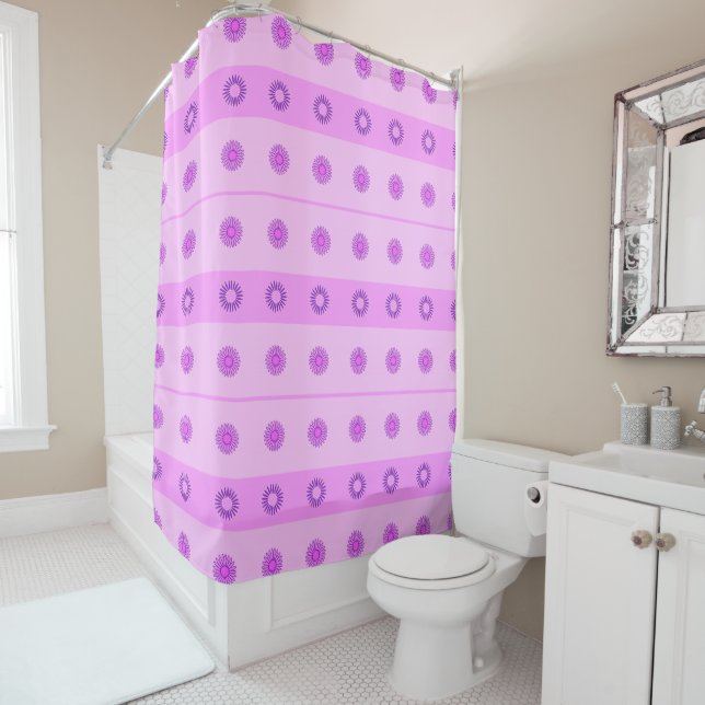 Little Pink and Purple Flowers Pattern Shower Curtain (In Situ)