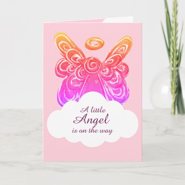 Little Pink Angel on the Way Baby Shower Card (Front)