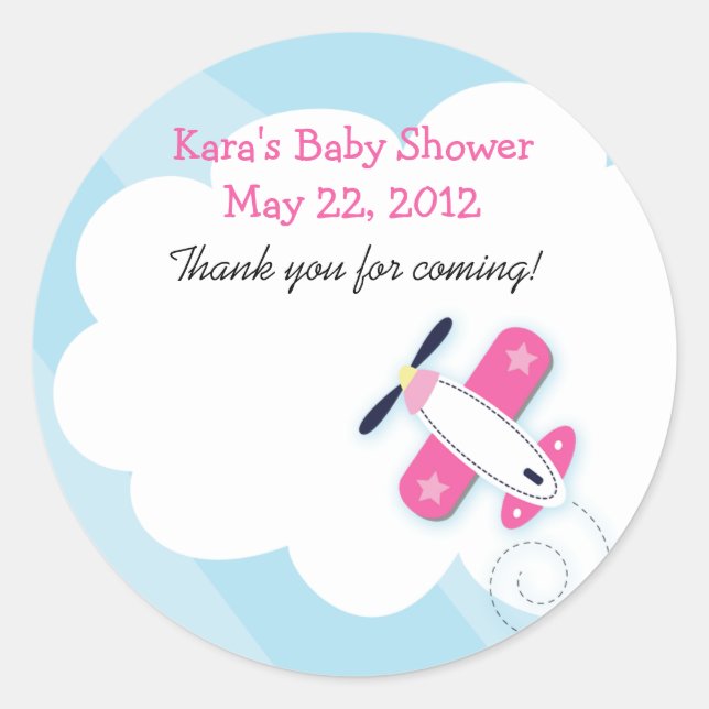 Little Pink Aviator Aeroplane Round Favour Sticker (Front)