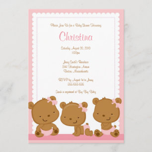 Little Pink Bears GIrl Baby Shower Invitation