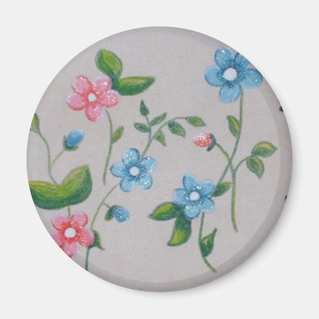Little pink blue flowers magnet (Front)