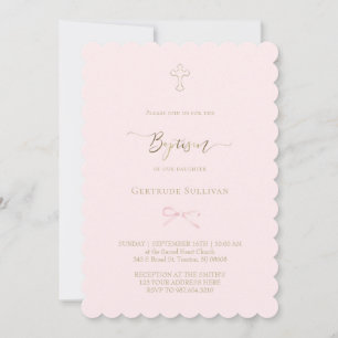 little pink bow Baptism Invitation