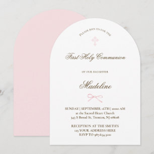 little pink bow First Holy Communion Invitation