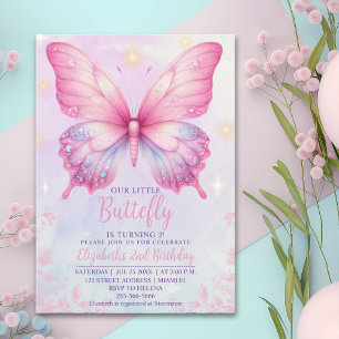 Little Pink Butterfly - Girls' Birthday Invitation