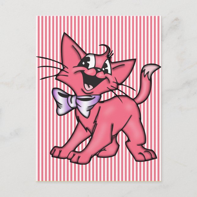 Little Pink Cartoon Cat Kitten Postcard (Front)