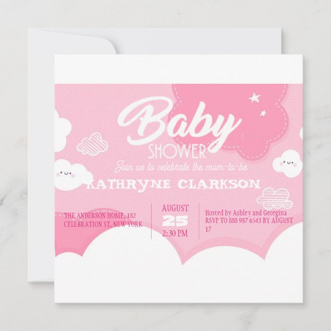 Little Pink Cloud Baby Shower Invitation (Front)
