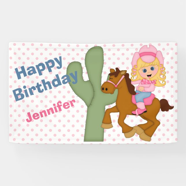 Little Pink Cowgirl Birthday Party Banner (Horizontal)