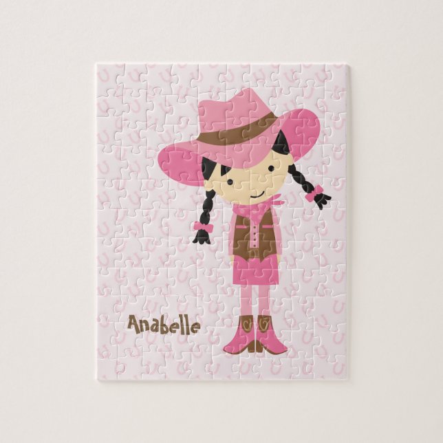 Little Pink Cowgirl {brunette} Jigsaw Puzzle (Vertical)