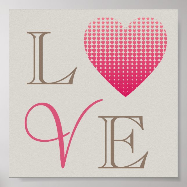 Little pink hearts Love red grey background Poster (Front)