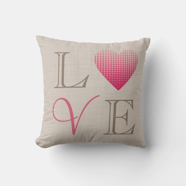 Little pink hearts Love red grey linen print Cushion (Front)