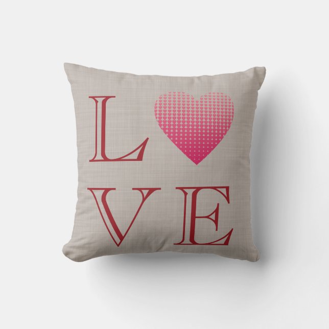 Little pink hearts Love red grey linen print Cushion (Front)