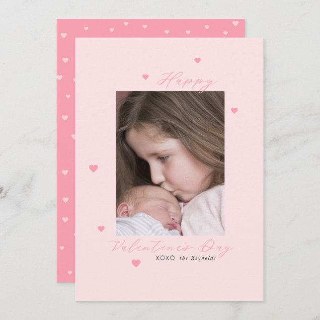 Little Pink Hearts Valentines Day Photo Card (Front/Back)