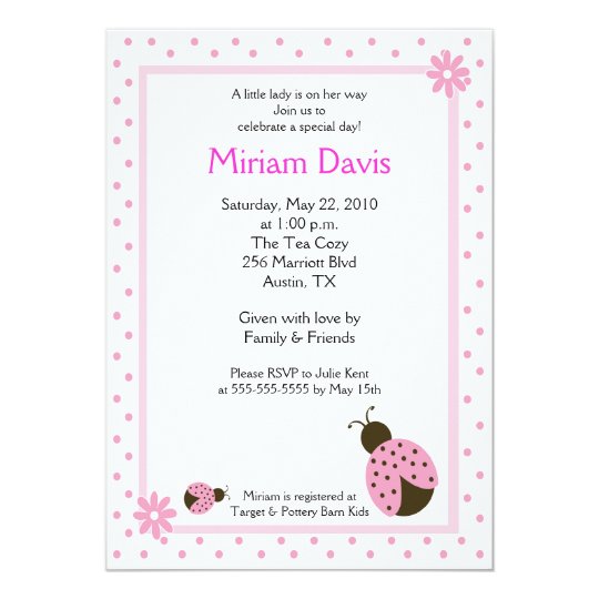 Little Pink Ladybugs 5x7 Baby Shower Invitations