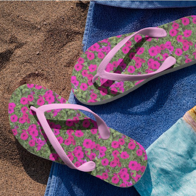 Little Pink Petunias Floral Pattern Flip Flops (In Situ)