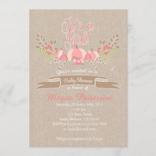 Little Pink Pumpkin Baby Shower Invitation Burlap
