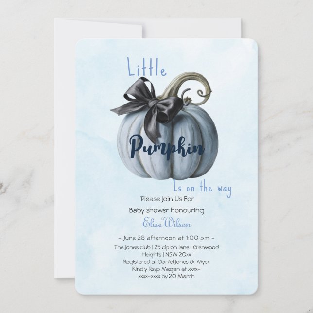 Little pink pumpkin bow is on the way3 invitation (Front)