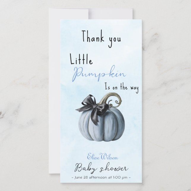 Little pink pumpkin bow is on the way thank you card (Front)