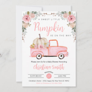 Little Pink Pumpkin Rustic Truck Baby Girl Shower Invitation